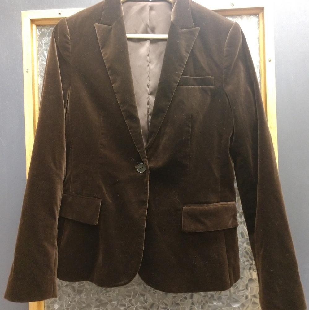 Theory Velvet Blazer Size 10 Chocolate Brown Career Work Office